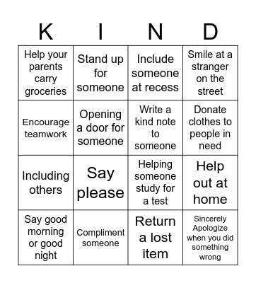 Kindness bingo Card
