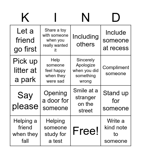 Kindness bingo Card