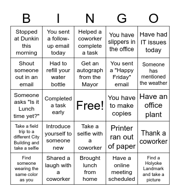 National FUN at Work Day! Bingo Card