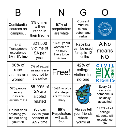 Sexual Assault Awareness Bingo Card