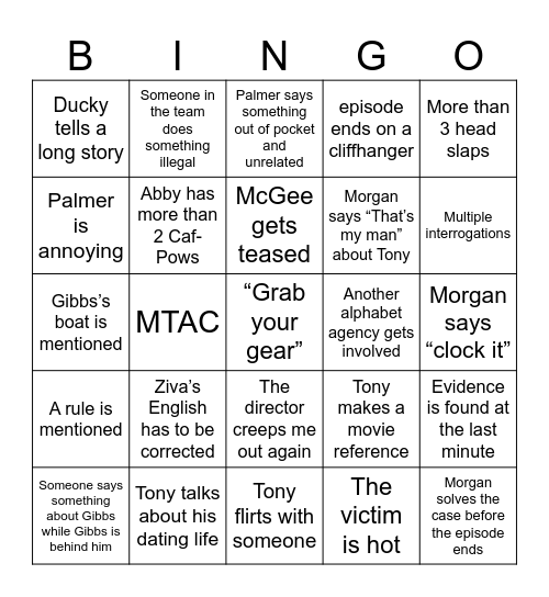 NCIS Bingo Card