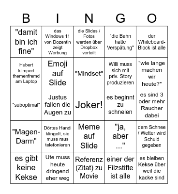 Jakobs Seminar-Bingo Card