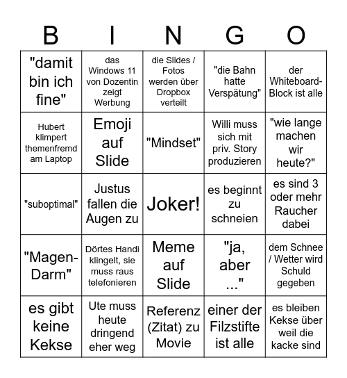 Jakobs Seminar-Bingo Card