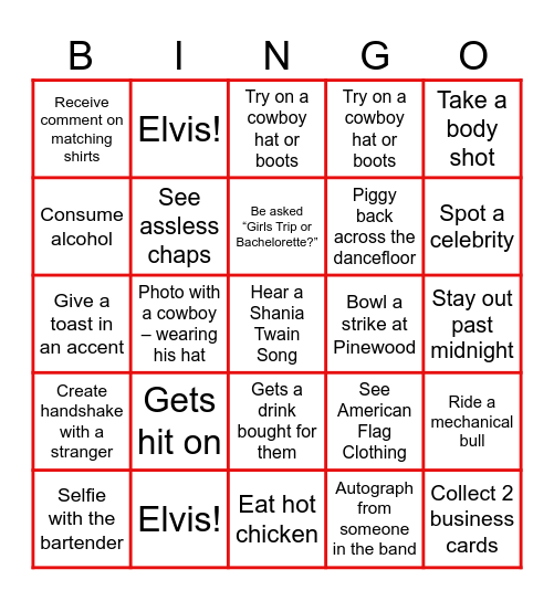 Nashville Bingo Card