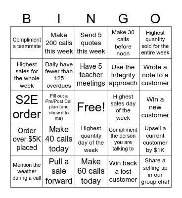 Bingo Sales Blitz Bingo Card