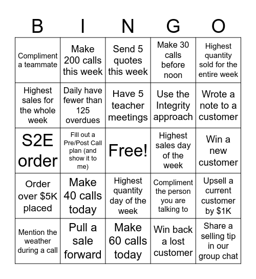 Bingo Sales Blitz Bingo Card