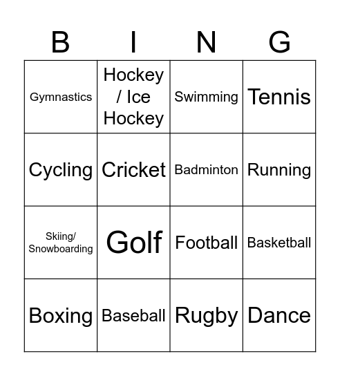Sports Bingo Card