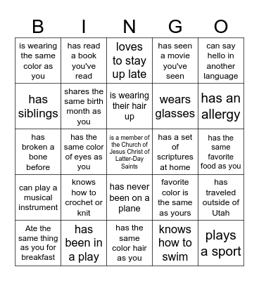 Find Someone Who Bingo Card