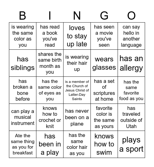 Find Someone Who Bingo Card