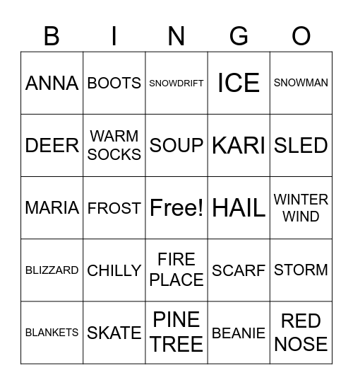 WINTER WONDERLAND Bingo Card