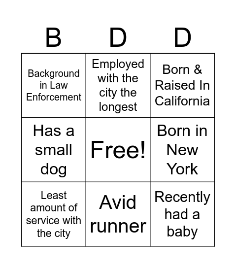 Small Business Enterprise Team Bingo Card