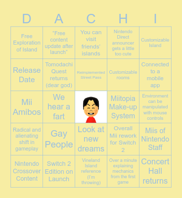 Tomodachi Life Bingo Card