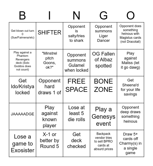 YCS 300 BINGO Card