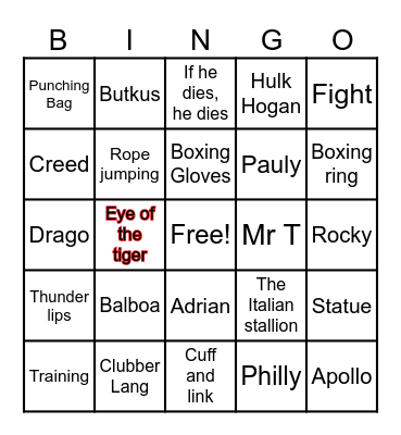A "Rocky" Valentines Day Bingo Card