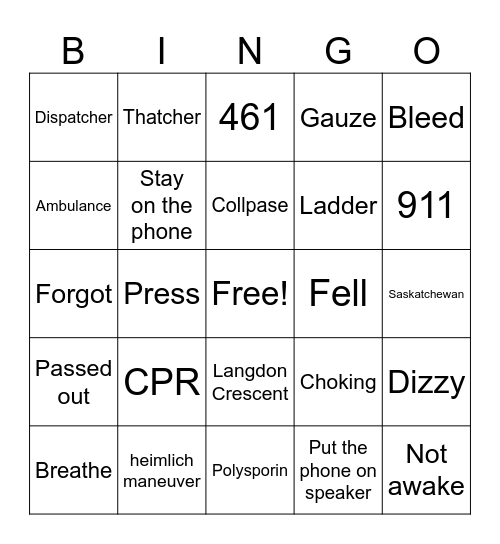 Emergencies Bingo Card