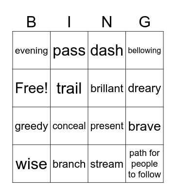 Vocabulary Words 2/6/26 Bingo Card