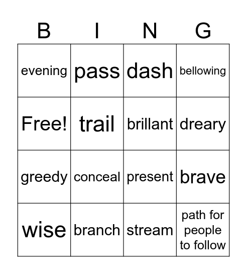 Vocabulary Words 2/6/26 Bingo Card