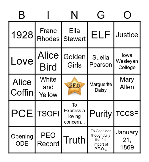 P.E.O. / Founders Day Bingo Card