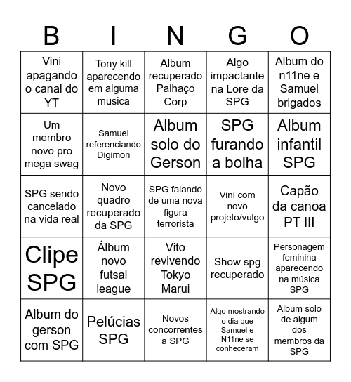 Bingo Sam 2026 Bingo Card