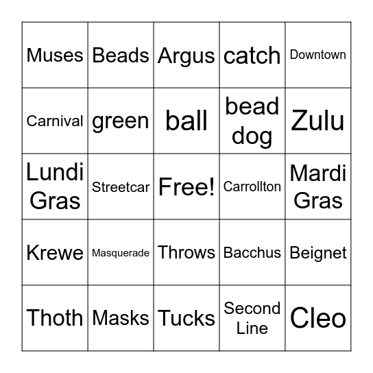 MARDI GRAS Bingo Card
