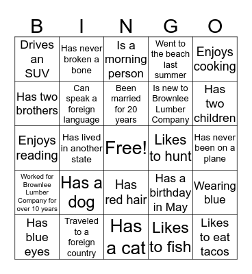 Icebreaker Bingo Card