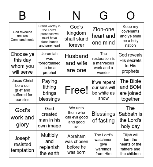 Old Testament Doctrinal Mastery Bingo Card