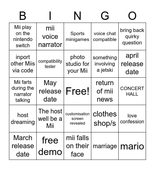 my tomodachi life living the dream direct bingo Card