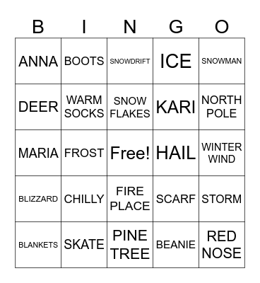 WINTER WONDERLAND Bingo Card