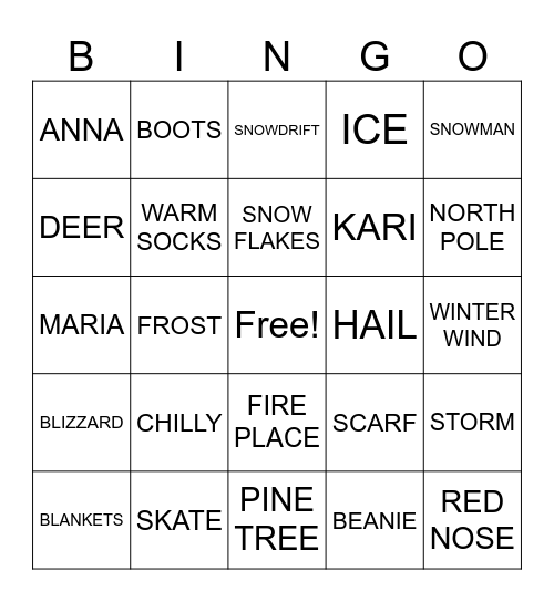 WINTER WONDERLAND Bingo Card