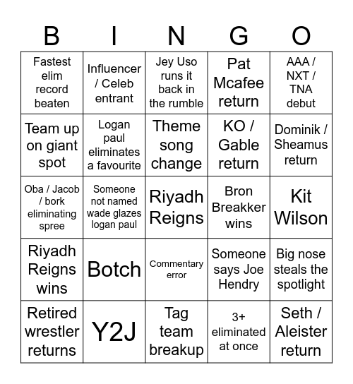 Krupz' Wrassling Bingo 1 Bingo Card