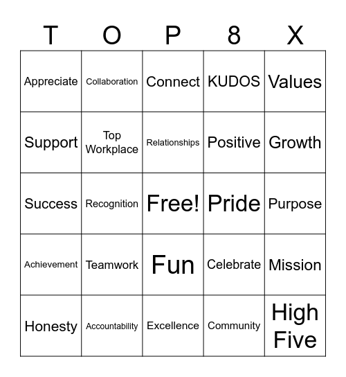 Appreciation Bingo Card
