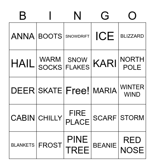WINTER WONDERLAND Bingo Card