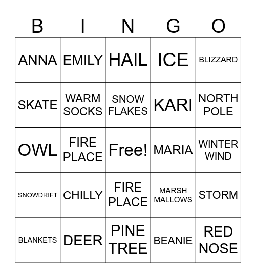 WINTER WONDERLAND Bingo Card