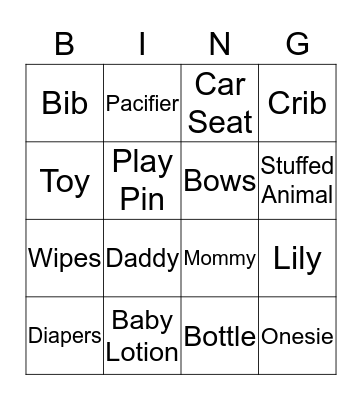 Baby Bingo Card
