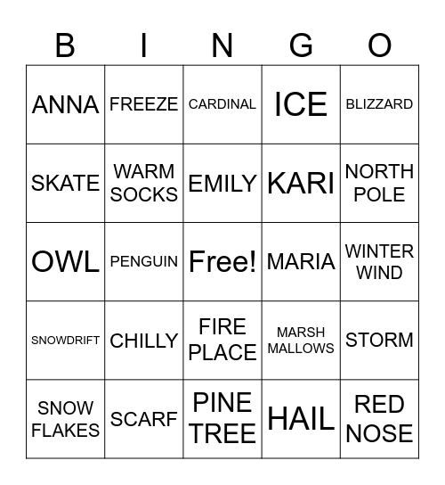 WINTER WONDERLAND Bingo Card