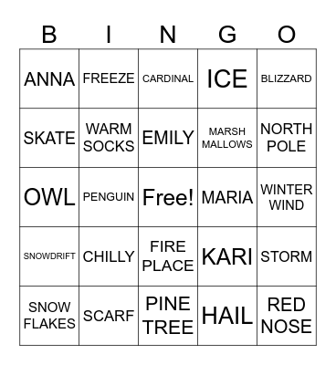 WINTER WONDERLAND Bingo Card