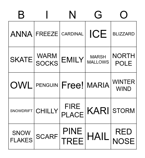 WINTER WONDERLAND Bingo Card