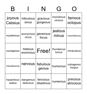 ous/us Bingo Card