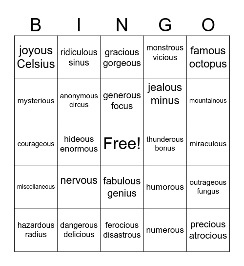 ous/us Bingo Card