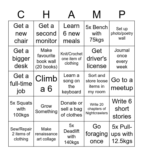 CHAMP Bingo Card