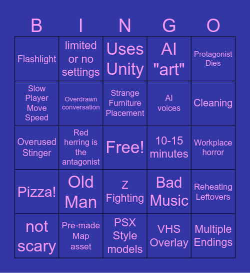 Itch.io Horror Game Bingo Card