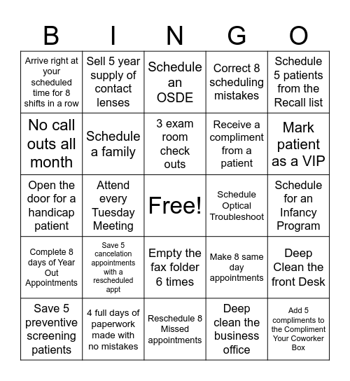 Front Desk Power Play Bingo Card