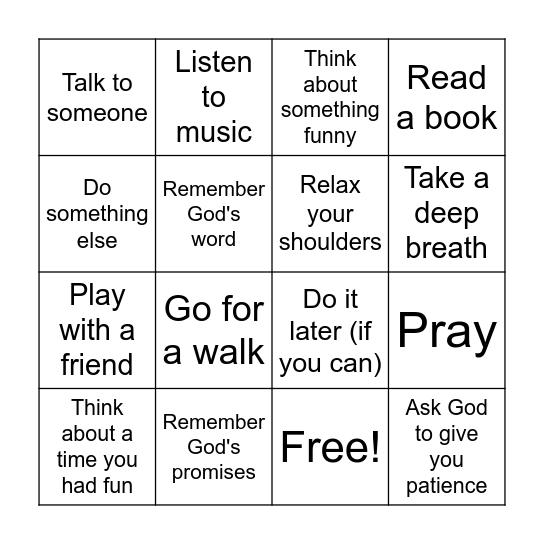 Patience Bingo Card