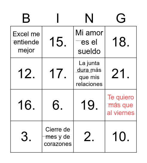 Bingo de San Valentín Bingo Card
