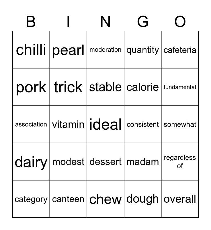Unit 3 Bingo Card