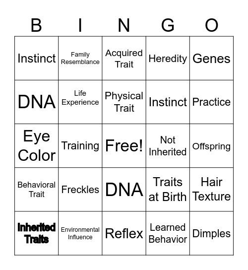 Heredity Bingo Card