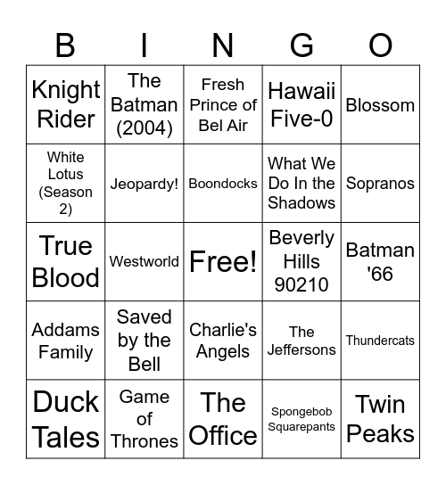TV Themes Bingo Card
