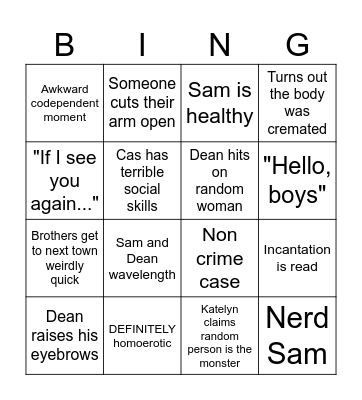 Supernatural 8 Bingo Card