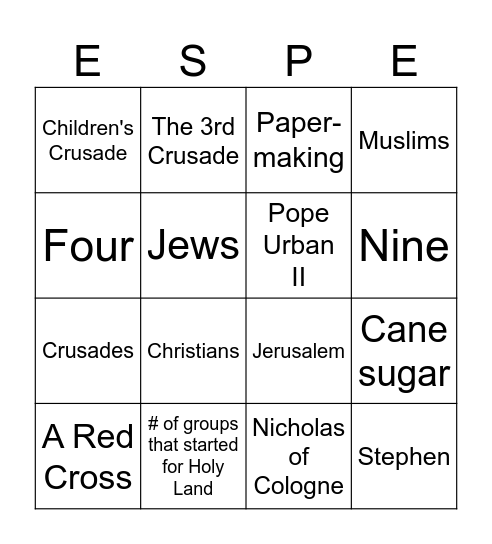 Crusades by Face Bingo Card