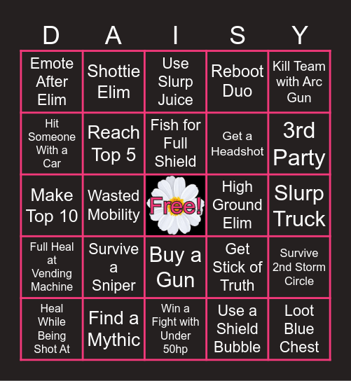 Daisy 💜 Love Bingo Card